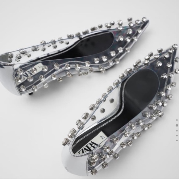 ZARA Kitten Heel Vinyl Shoes with Rhinestone Jewels LIMITED EDITION BNWT - Picture 1 of 6